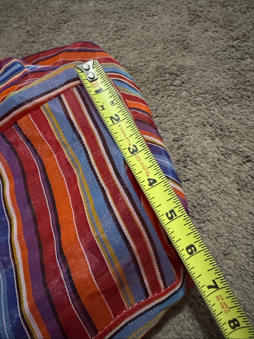 Vintage Woven Plastic Tote Bag-Rainbow Stripes-Mesh Look-Hand Carry Double Strap - Picture 11 of 13